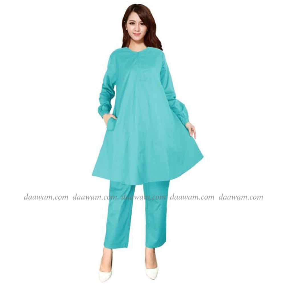 Tunik Setelan Celana Bahan Toyobo Warna Hijau Wardah Tampak Depan