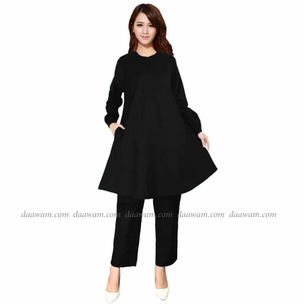 Tunik Setelan Celana Bahan Toyobo Warna Hitam Tampak Depan